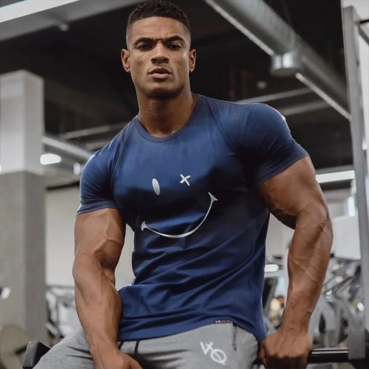 Traceeye Gymshark Men's T-Shirt Smiling Face 3D Print Round Neck Hip-Hop Sports Wind Speed Dry Smooth Breathable Short Sleeve Tees Summer