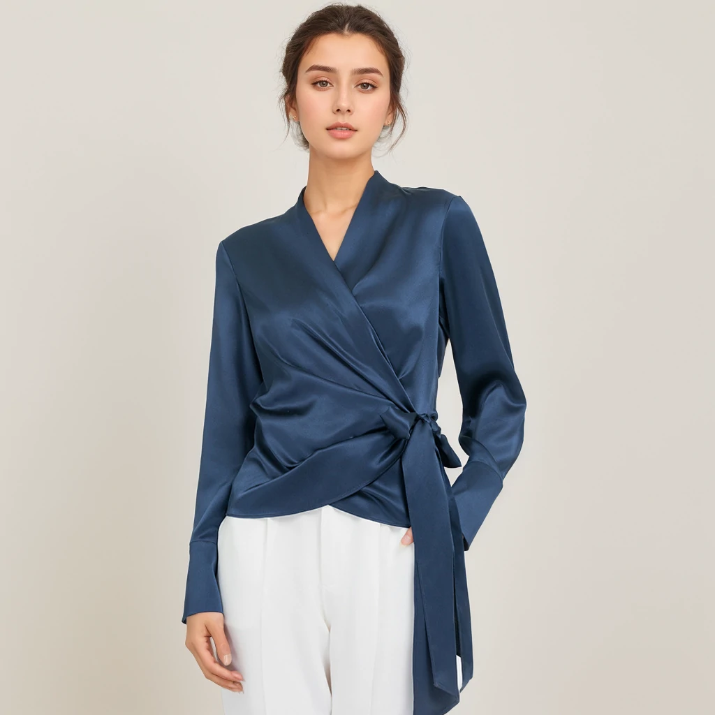 Chemisier en soie avec sangle de taille pour femmes- SOIE PLUS