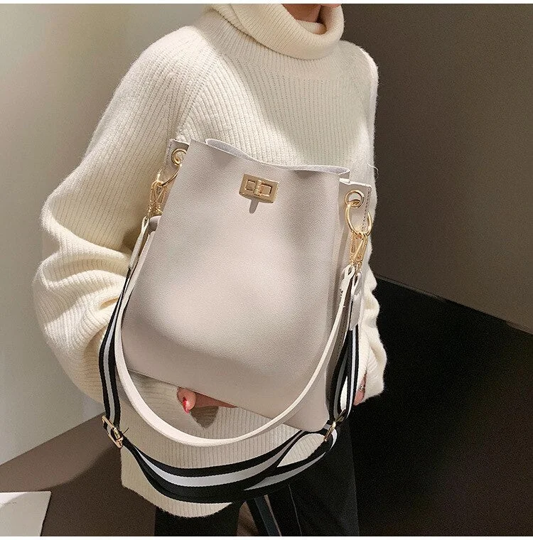 Pu Leather Solid Bucket Messenger Bags Shoulder Bag Women Cross Body BagOffice Ladies Large Capacity Versatile Bolsa