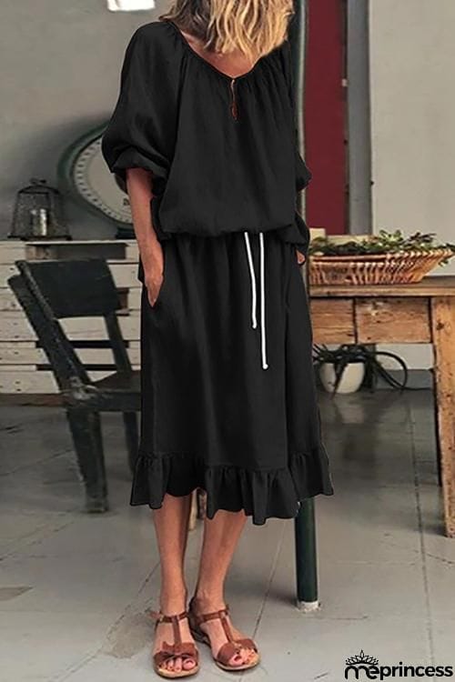 Drawstring Ruffles Hem Dress