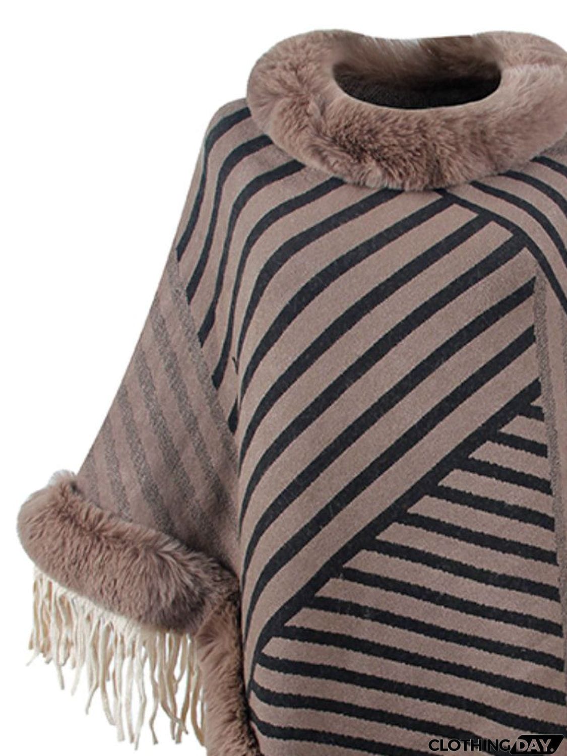Striped Fringe Hem Poncho