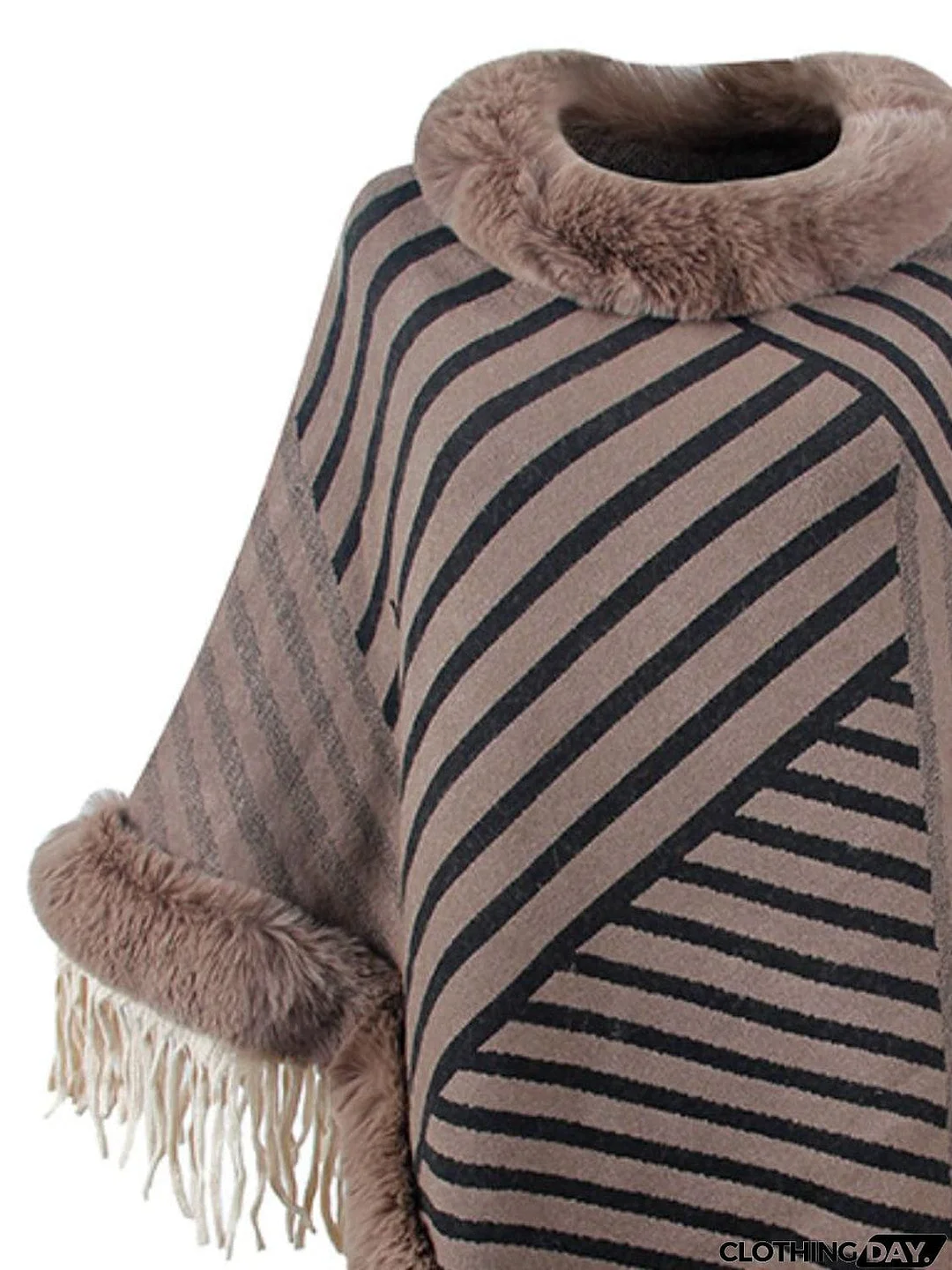 Striped Fringe Hem Poncho