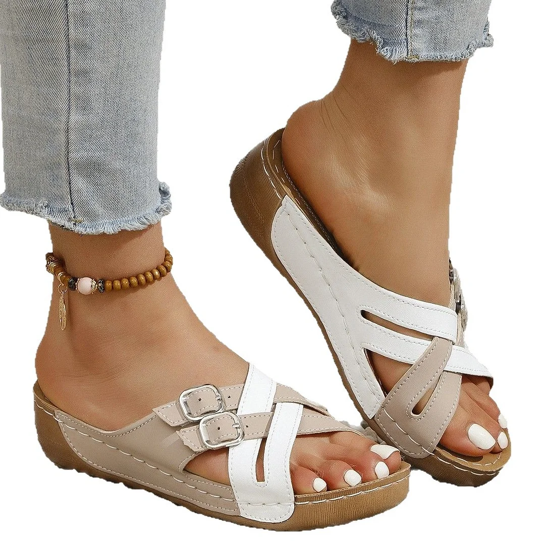 Breakj Breakj Thick-Bottomed Slippers Women's 2025 New Fish Mouth Thick Bottom Belt Buckle Color Letter Cool Slippers