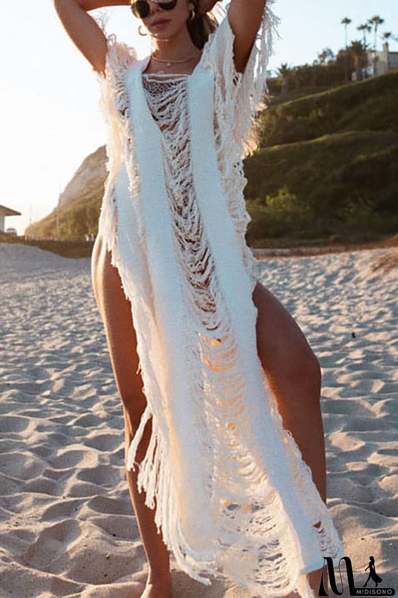 MidiSono - Raw Frayed Curning Cover Dress