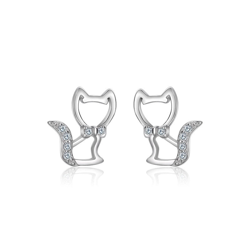 1 Pair 925 Sterling Silver Zircon 925 Sterling Silver Earrings Cat Ear Studs