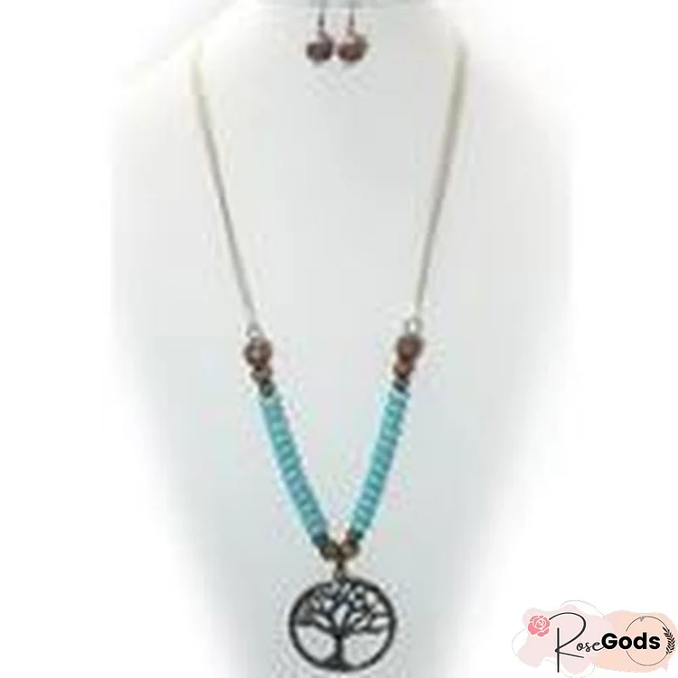 Tree Of Life Turquoise Necklace & Earring Set