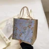 Flower Cotton Linen Picnic Lunch Shopping Handbag