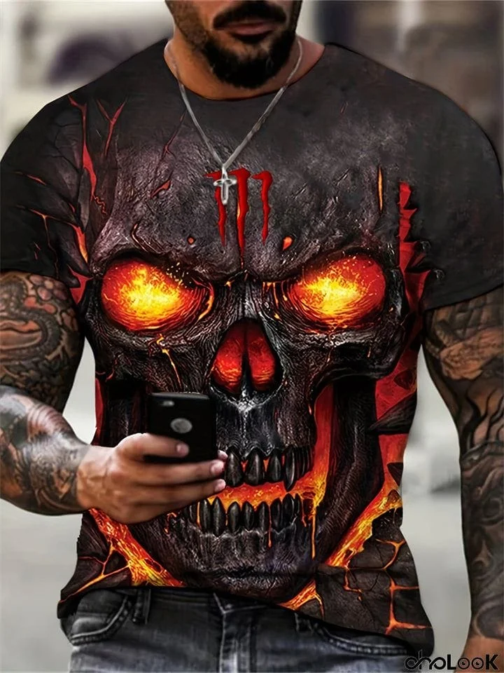 Men's Trendy Skull Print Round Neck Short Sleeve T-shirt