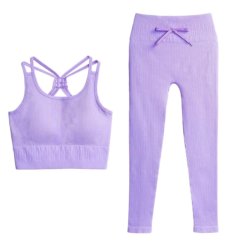 SVOKOR Sport Two Piece Sets Women Gym Tracksuits Workout 2Pcs Sexy Running Leggings Cycling Shorts Fitness Vest Short Crop Tops