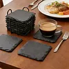 Square Slate Drink Coasters Set with Anti-Scratch Bottom for Home Office Kitchen