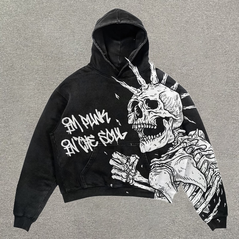 Retro Street Skull Print Hoodie
