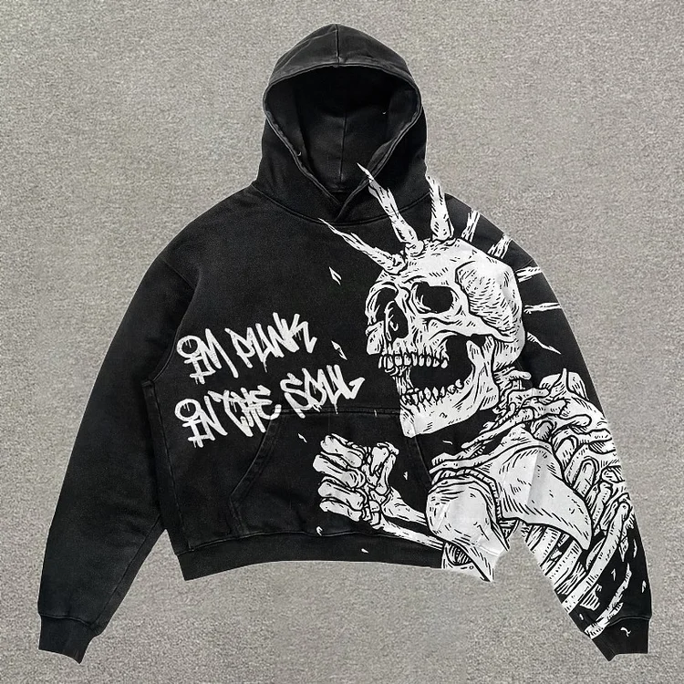 Retro Street Skull Print Hoodie