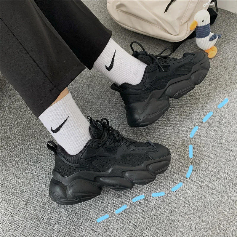 2022 New Shoes Women Couple's Thick-soled Black Dad Shoes Female INS Korean Style Casual Sneakers Girls Chunky Sneakers Big Size