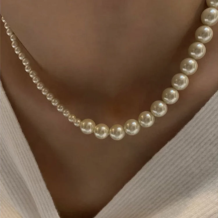 Vintage Vintage French elegant glass pearl collarbone chain | fashion temperament fashionable necklace female
