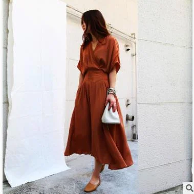 Nigikala Nigikala New South Korean Chic Receive V Collar Trend Royal Sister Fashion Sexy Loose Waist Loose Elegant Dress