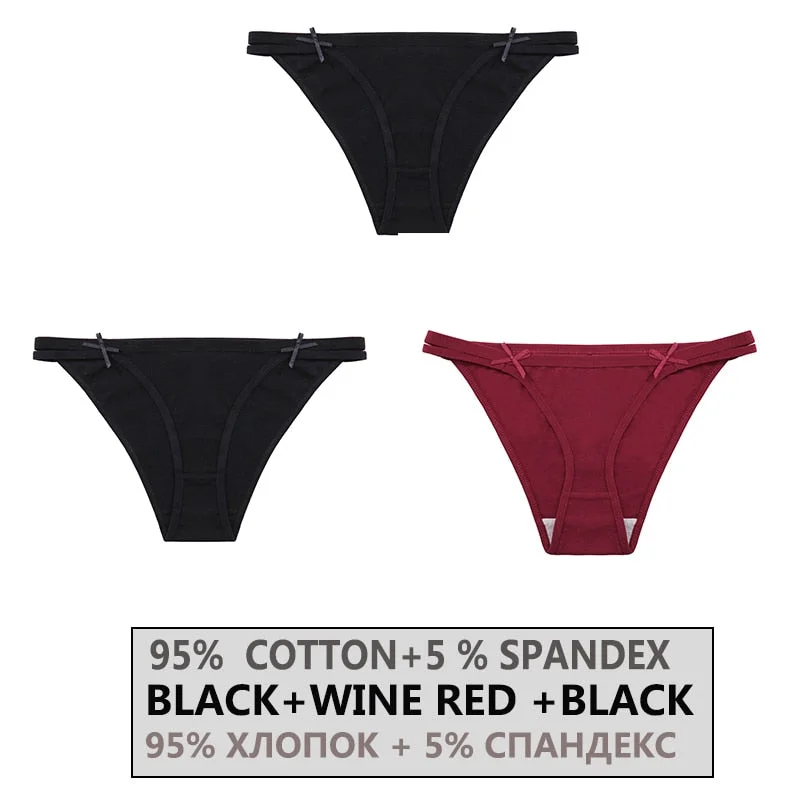 FINETOO 3PCS/Set Women's Cotton Underwear Sexy Lingerie Woman Panties Bownot Female Briefs Low-Rise Underpants 2021 Panties M-XL