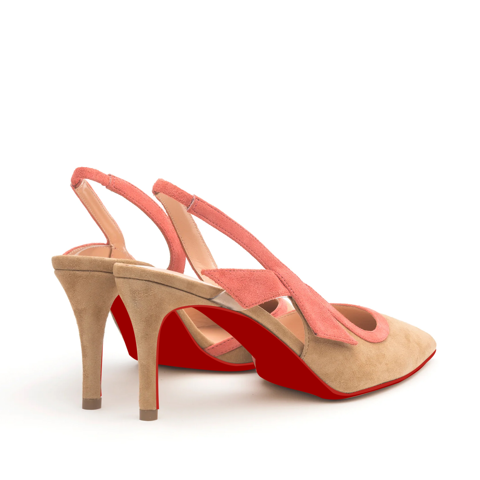 65mm Women's Pointed Toe Stitching Color Kitten Stillettos Slingback Red Bottoms Pumps Sandals-vocosishoes