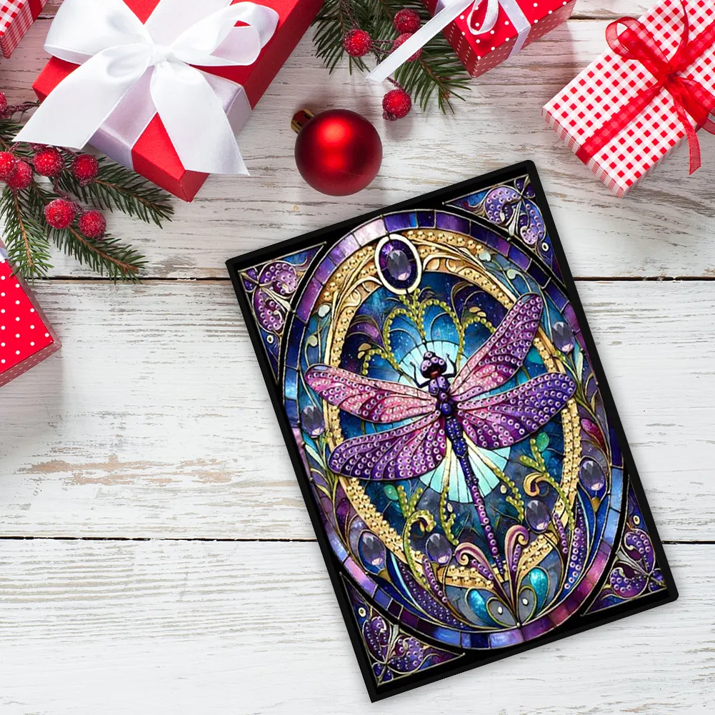Dragonfly 5D DIY Diamond Art Painting Notebook Kit (50 Pages A5 No Lines) Rhinestone Art Painting Notebook Kit for Adults Beginners Holiday Birthday Gift