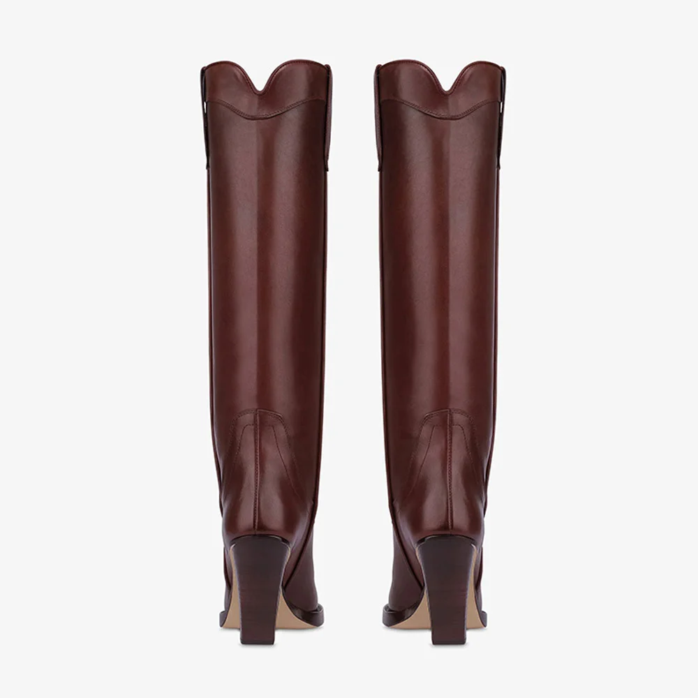 Maroon Pointed Toe Chunky Heel Pull Tab Cowgirl Boots