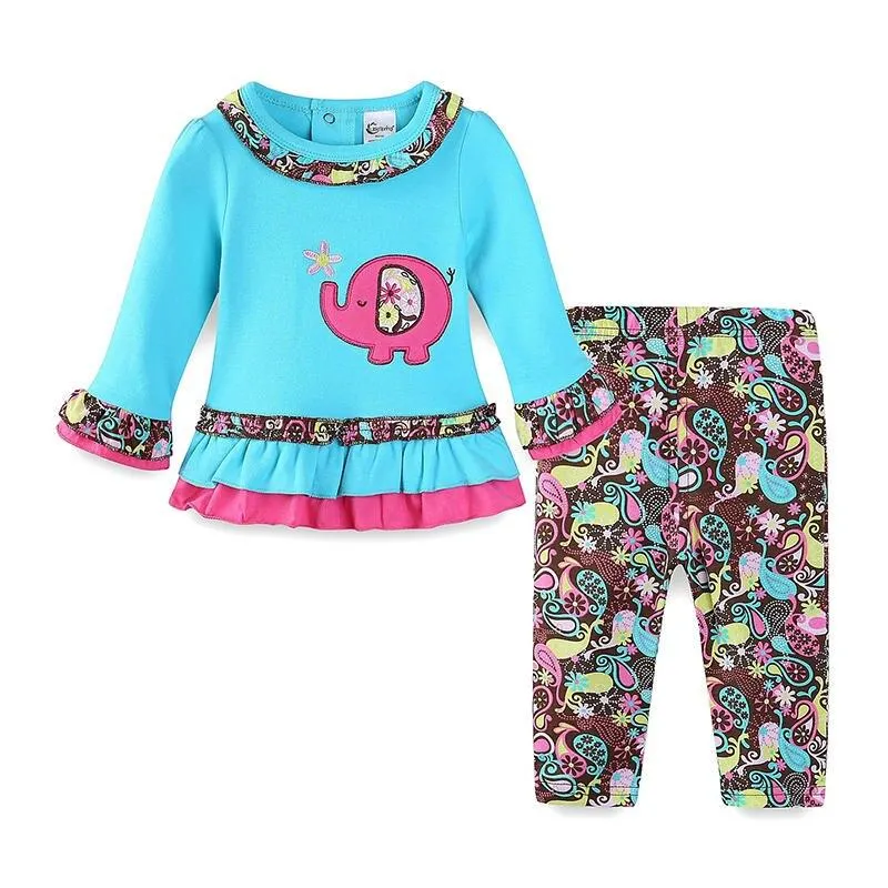 Mudkingdom Boutique Girls Outfits Long Sleeve Cute Animals Embroidery Girls Clothes Polka Dots Children CLothing Sets