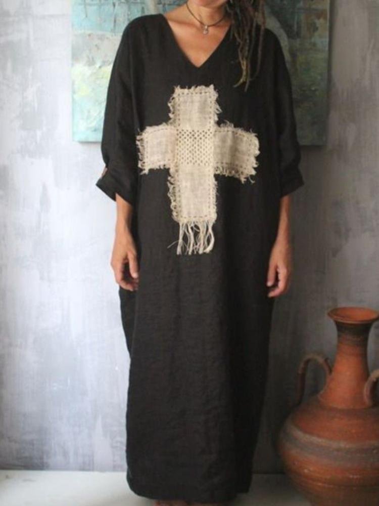 Summer Black Print Commuter Thin Cotton Loose Waist Pullover Women's Long Skirt