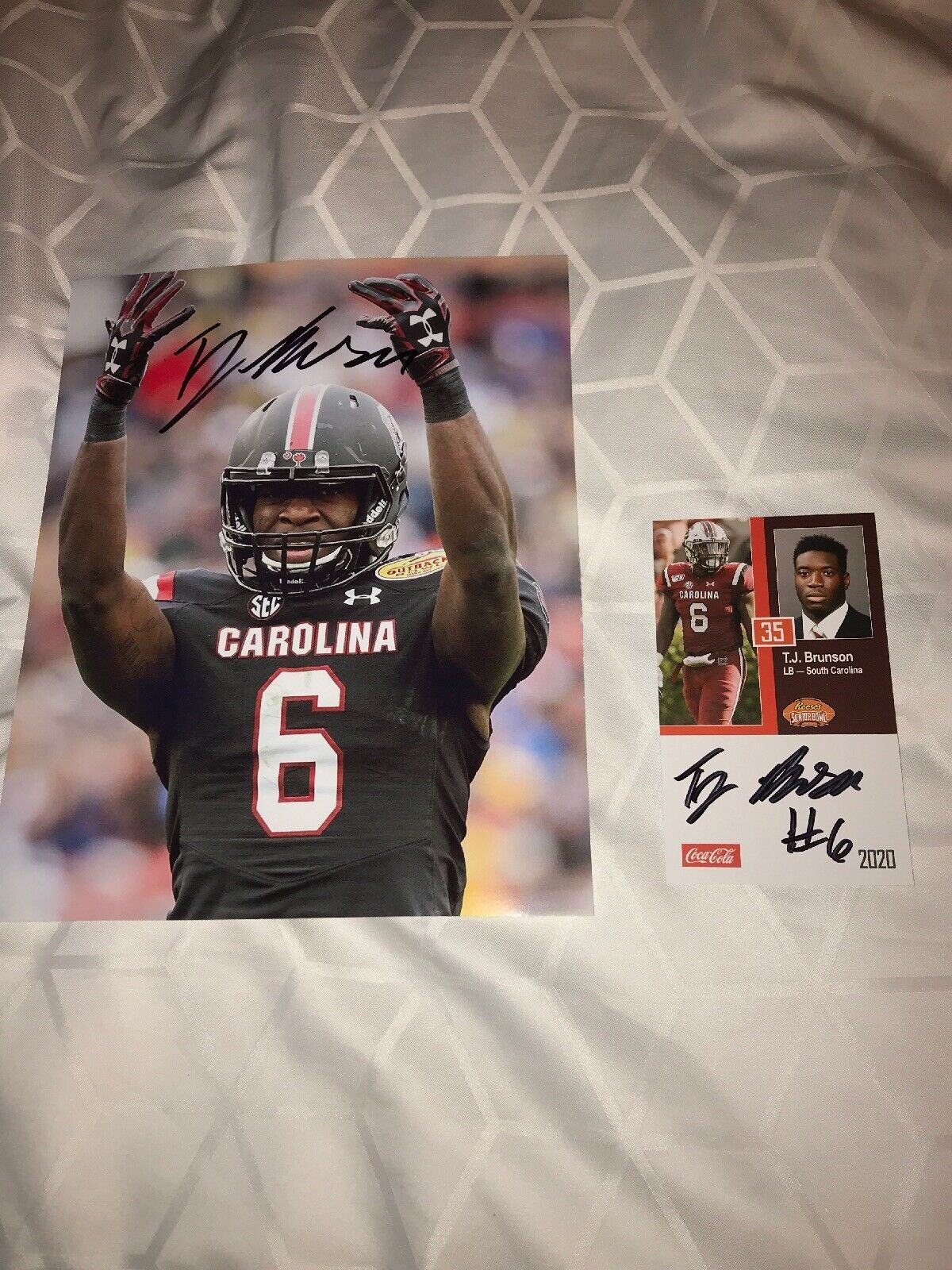 T.J. Brunson South Carolina Signed autographed 8x10 football Photo Poster painting & CARD!