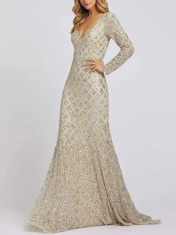  Sequin Embellished Long Sleeves Gown
