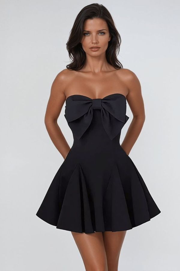Ovlias Sexy V Neck Long Sleeveless Folds Homecoming Dress with Bow HC0181