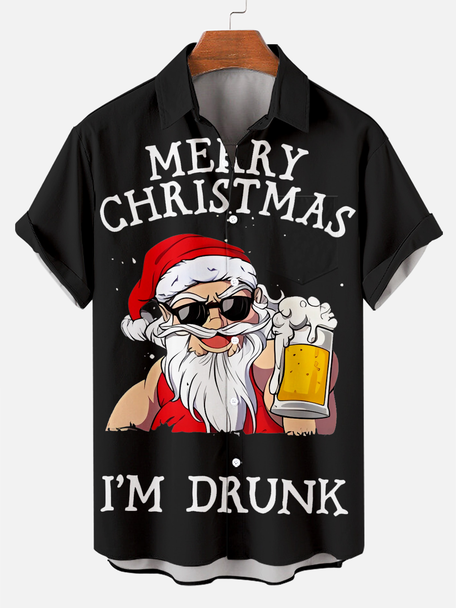 Men's Christmas Santa and Beer Print Shirt PLUSCLOTHESMAN