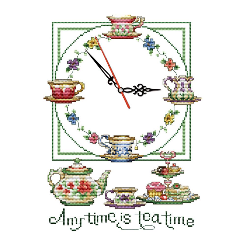 

Tea Set Clock - 14CT Stamped Cross Stitch - 28*36cm, 501 Original