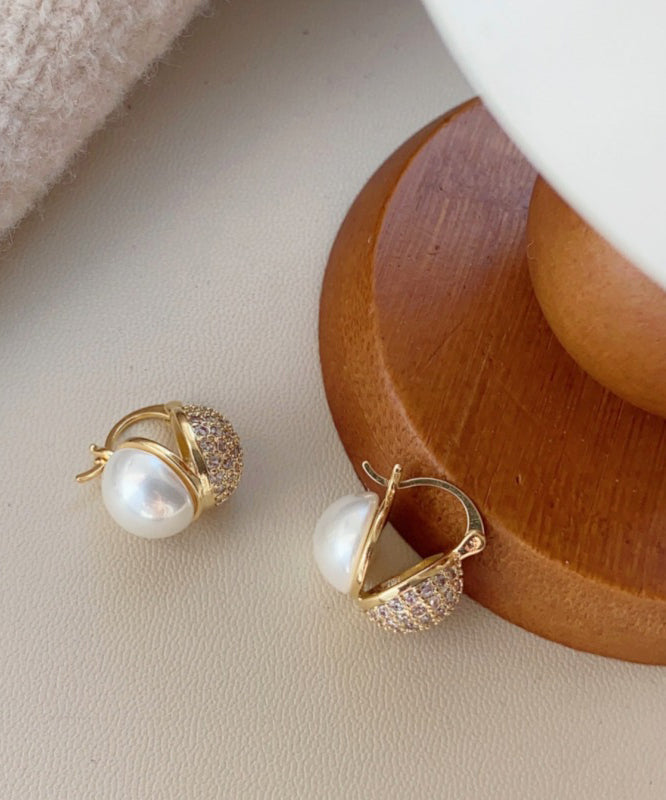 VCSHOES Colorblock Sterling Silver Overgild Zircon Pearl Stud Earrings