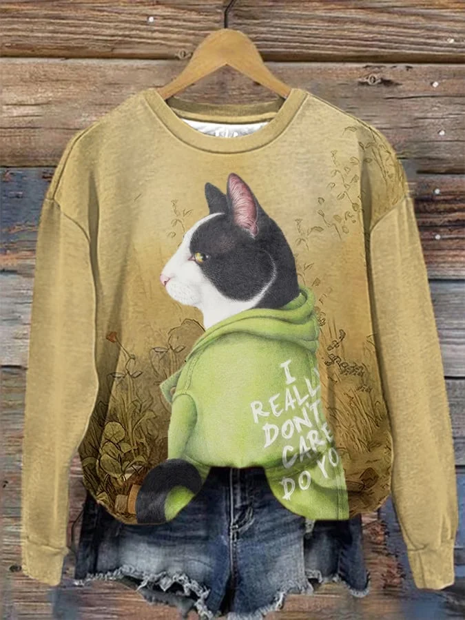 Women's Winter Funny Cute Cat Print Sweatshirt