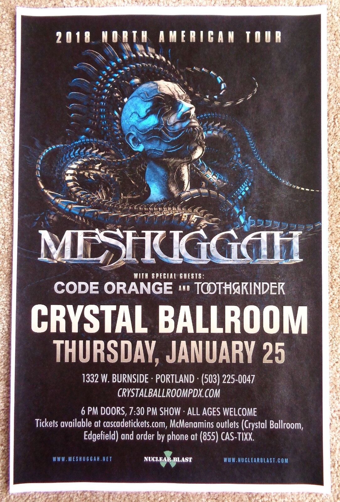 MESHUGGAH 2018 Gig POSTER Portland Oregon Concert