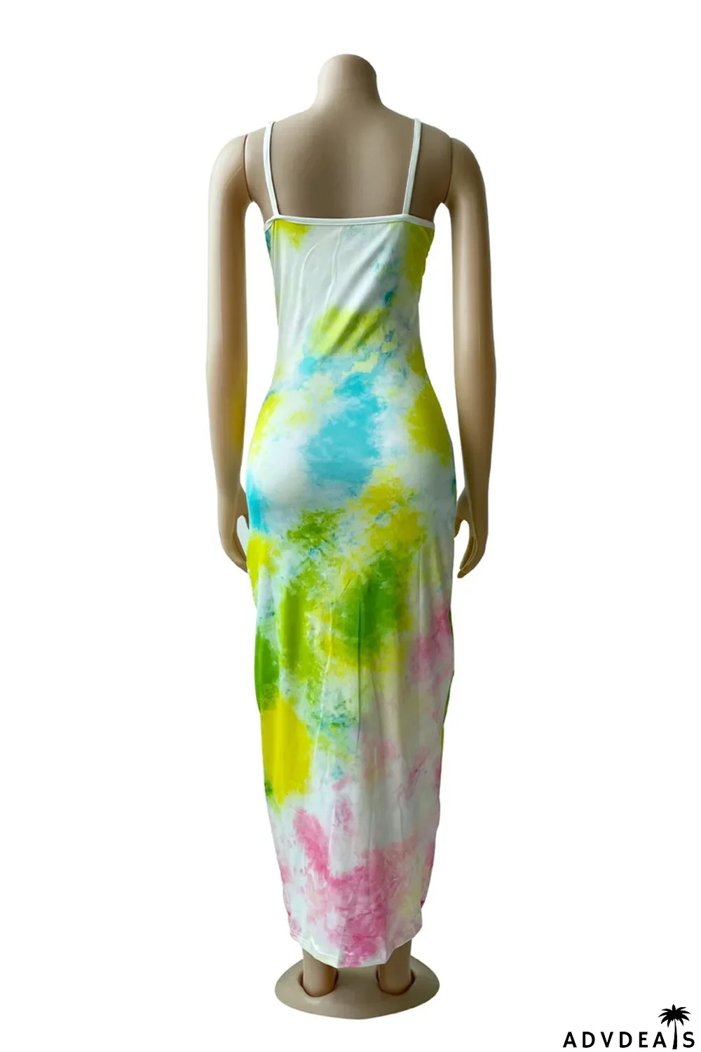 Multicolor Fashion Sexy Print Tie Dye Backless Spaghetti Strap Irregular Dress