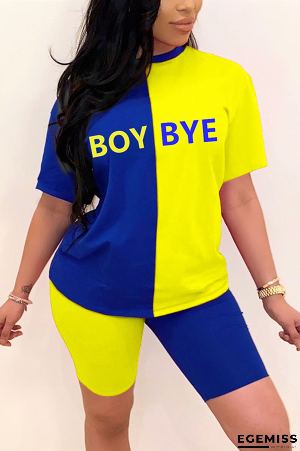 Yellow Fashion Casual Stitching Short Sleeve Top Set | EGEMISS
