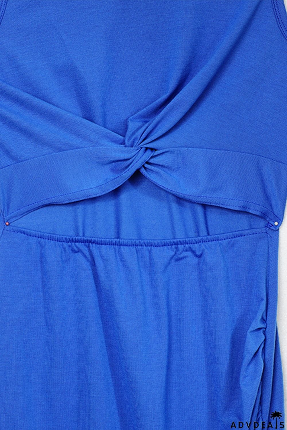 Burgundy Crew Neck Sleeveless Twist Hollow-out Bodycon Mini Dress