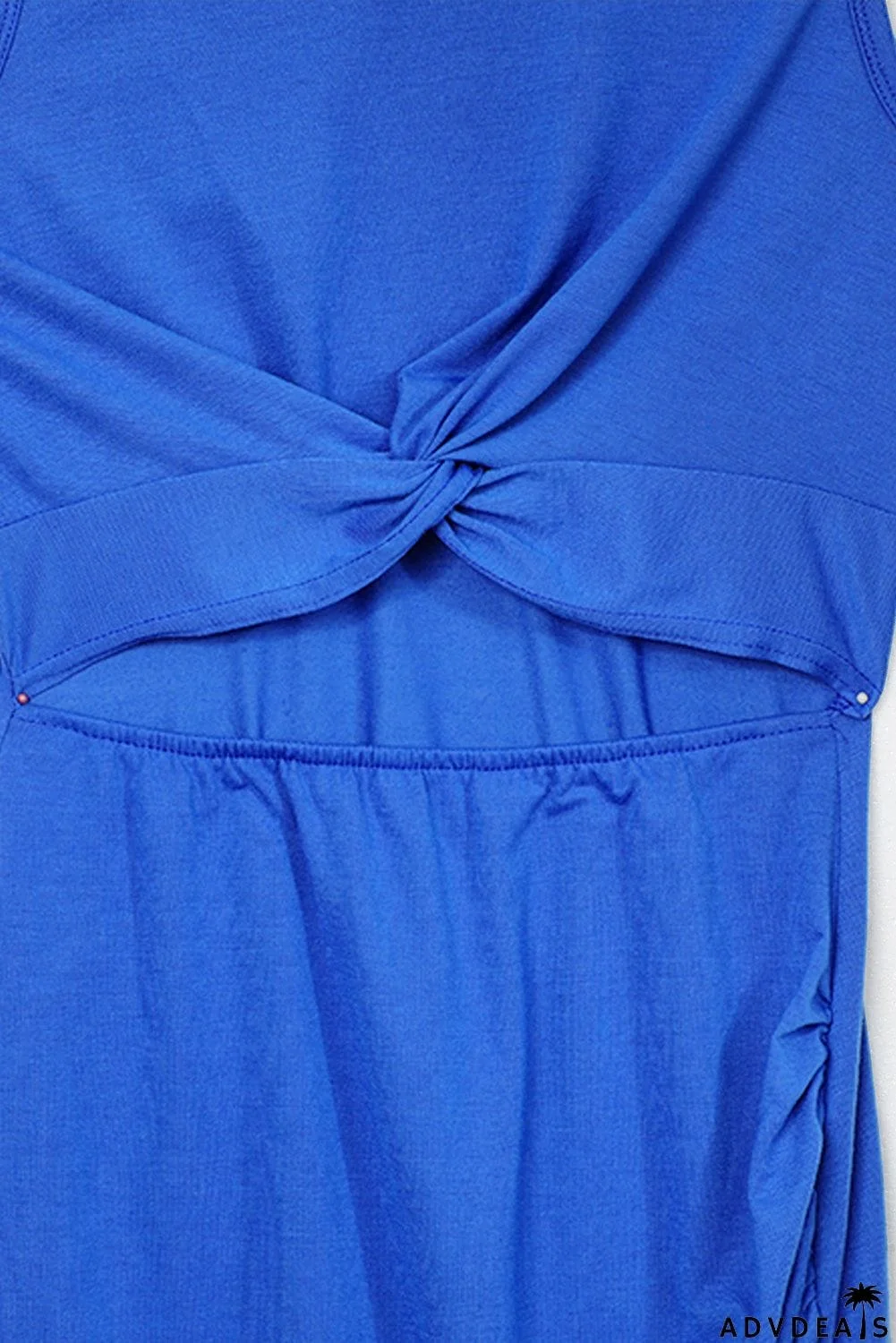 Burgundy Crew Neck Sleeveless Twist Hollow-out Bodycon Mini Dress