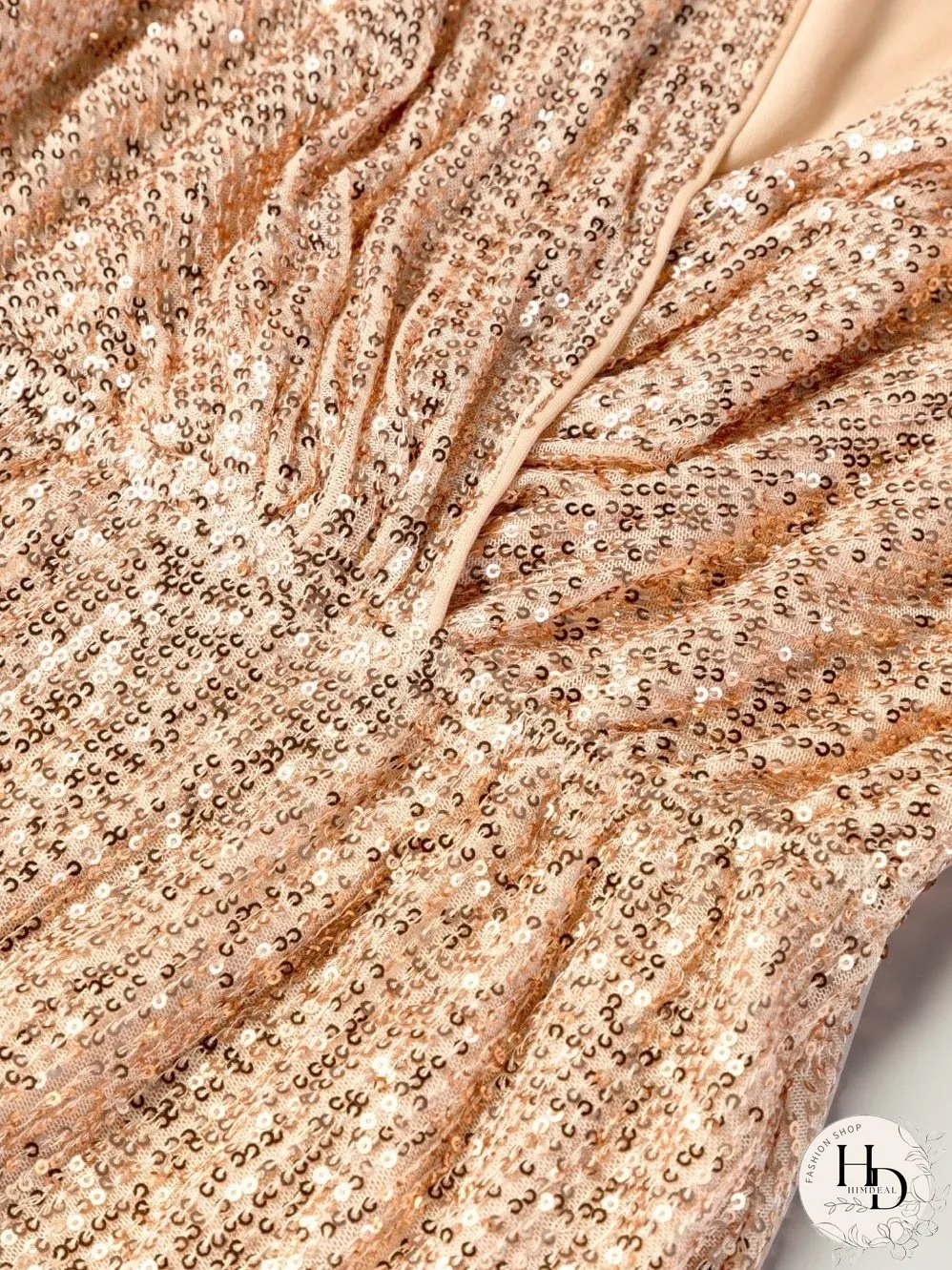 Shimmering Apricot V-neck Sequin Mini Dress