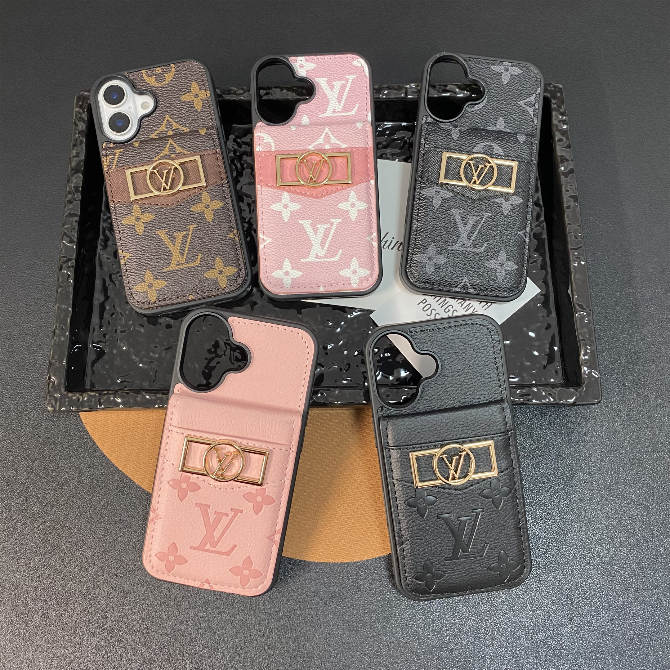 Classic LV Circle Monogram Canvas Apple iPhone Dauphine Card Holder Samsung Galaxy Wallet Case