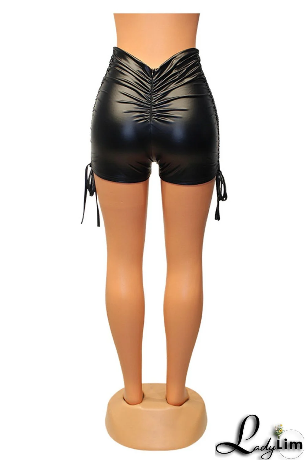 Black Fashion Casual Solid Fold Skinny High Waist Short