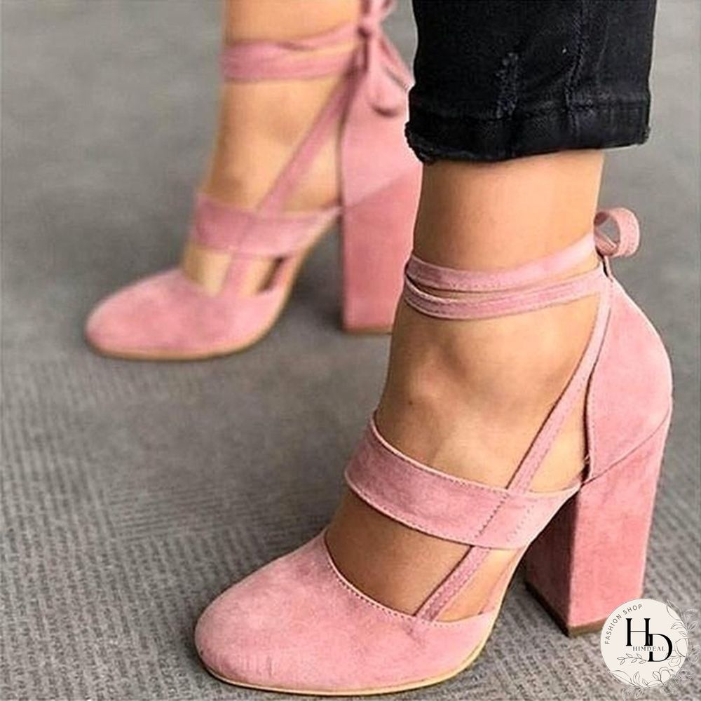Women Sexy Heels 5 Colors Suede Straps Thick High Heeled Shoes Summer Party Sandals