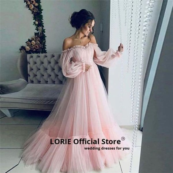 Blue Prom Dresses Long Sleeve Off the Shoulder Princess Dress Tulle Lace-up Formal Evening Party Dresses Plus Size - Shop Trendy Women's Fashion | TeeYours