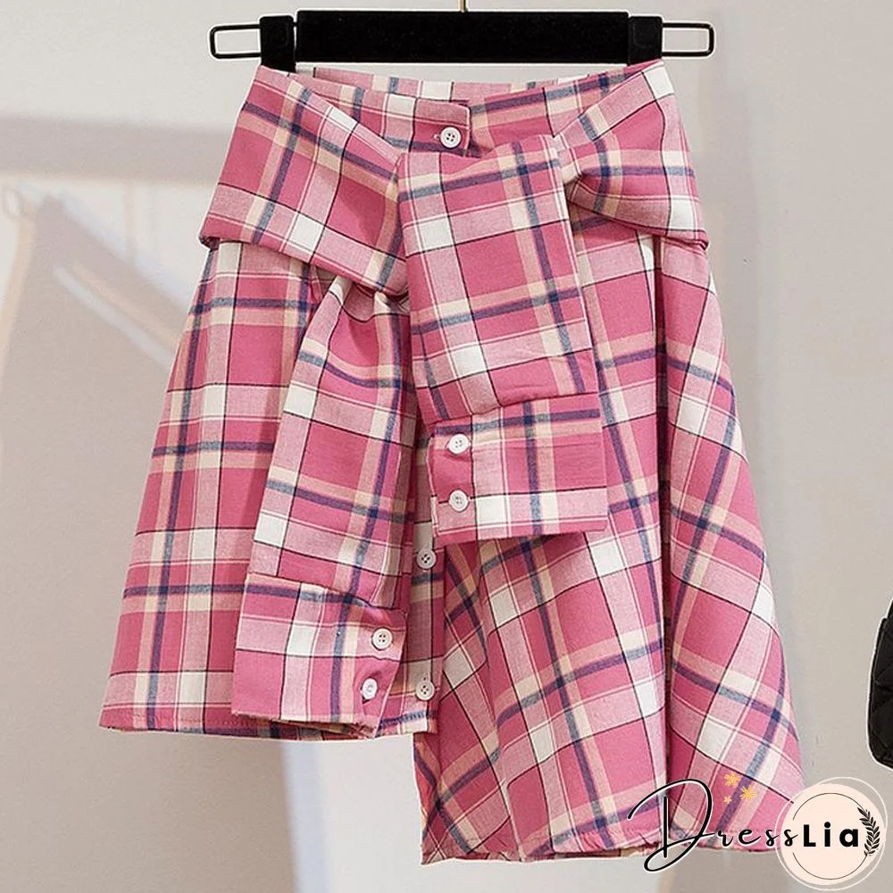 Basic Letter Tee+Plaid Skirt P10123