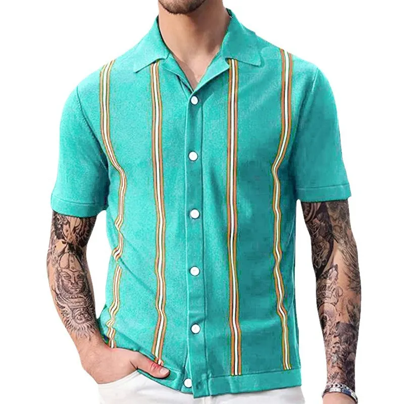 Uveng Uveng Men's New Sleeves Summer Striped Knits Suit Collar Short-Sleeved Business POLO Shirt SY0123