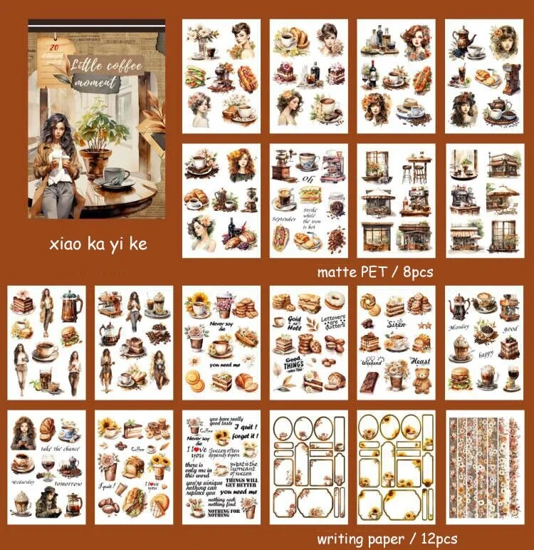 Journalsay 20 Sheets Vintage Literary Court Style Die Cut Travel Character PET Sticker Book