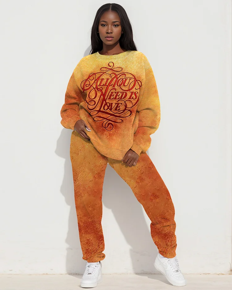Gradient Letter Print Top and Gradient Casual Pants Set