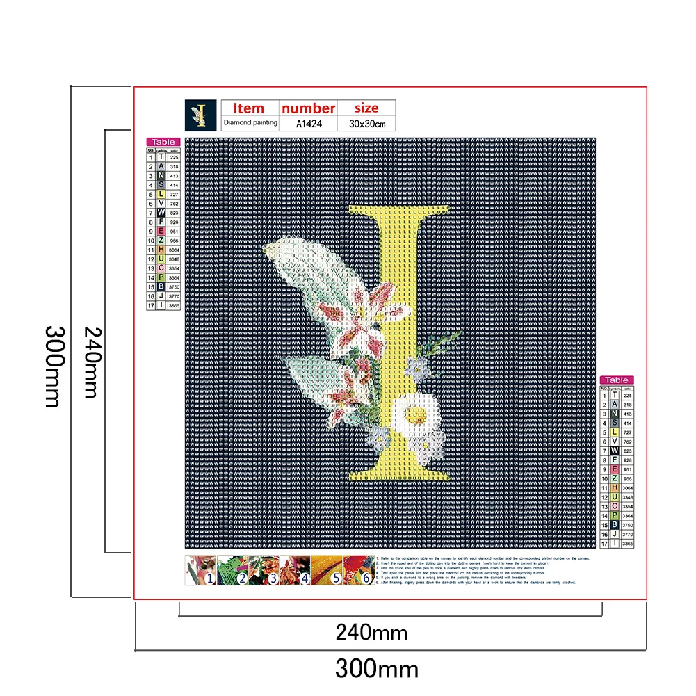 Full Round Diamond Painting 30*30cm - Sunflower Flower Alphabet