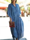Striped Bat Sleeve Shirt Tunicshang Maxi Dress