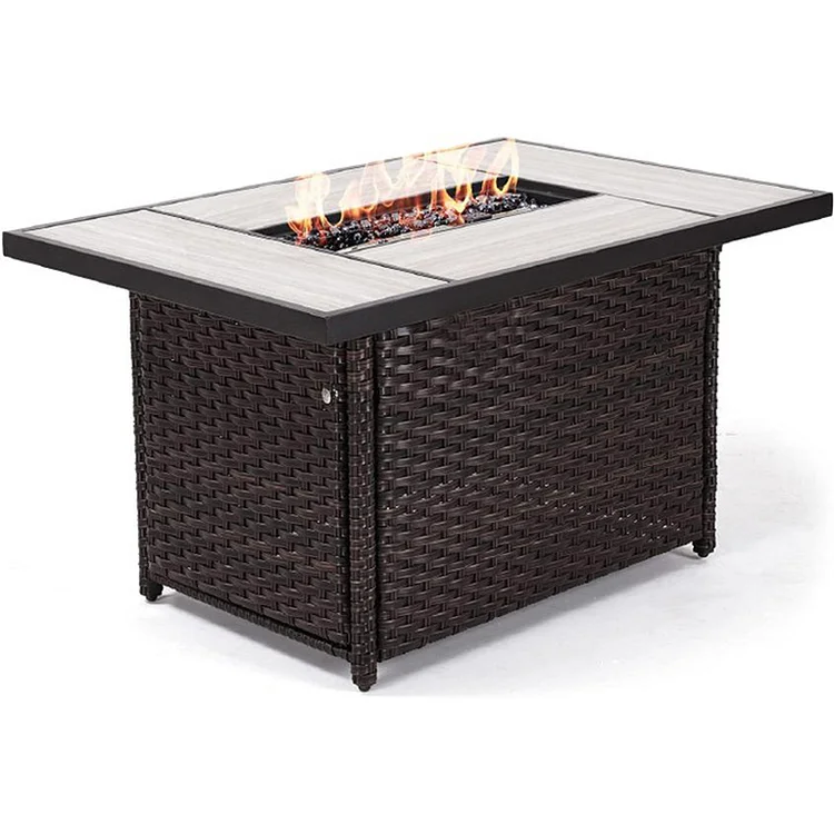 Grand Patio Outdoor Gas Fire Pit Table, 43 Inch 50,000 BTU Rectangle Patio Propane Fire Pit Table with Resin Wicker Base, Resin Wicker/ Rectangle