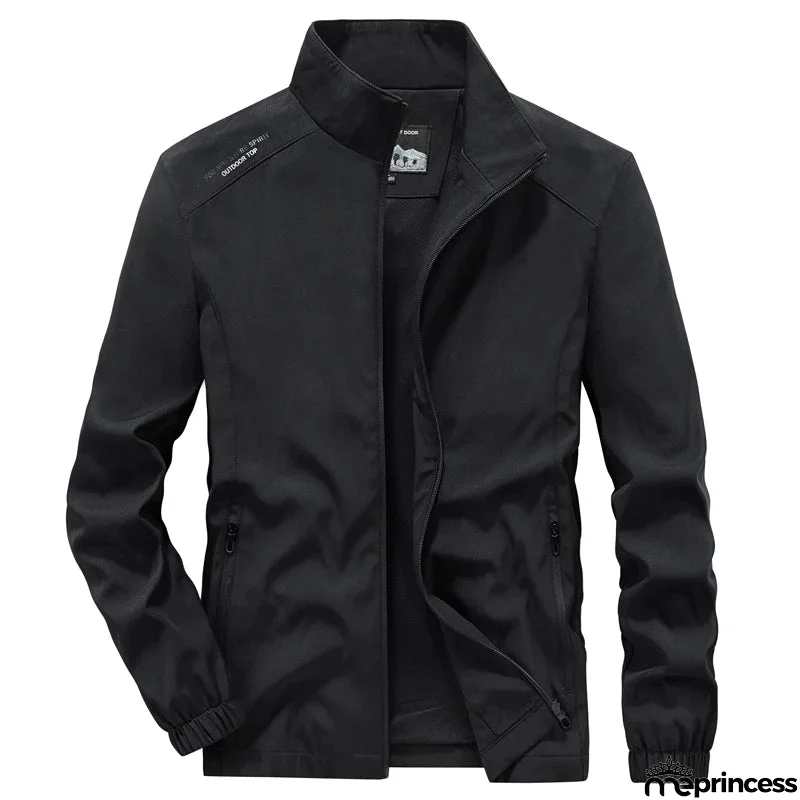 Men's Polyester Stand Collar Long Sleeves Solid Pattern Jacket
